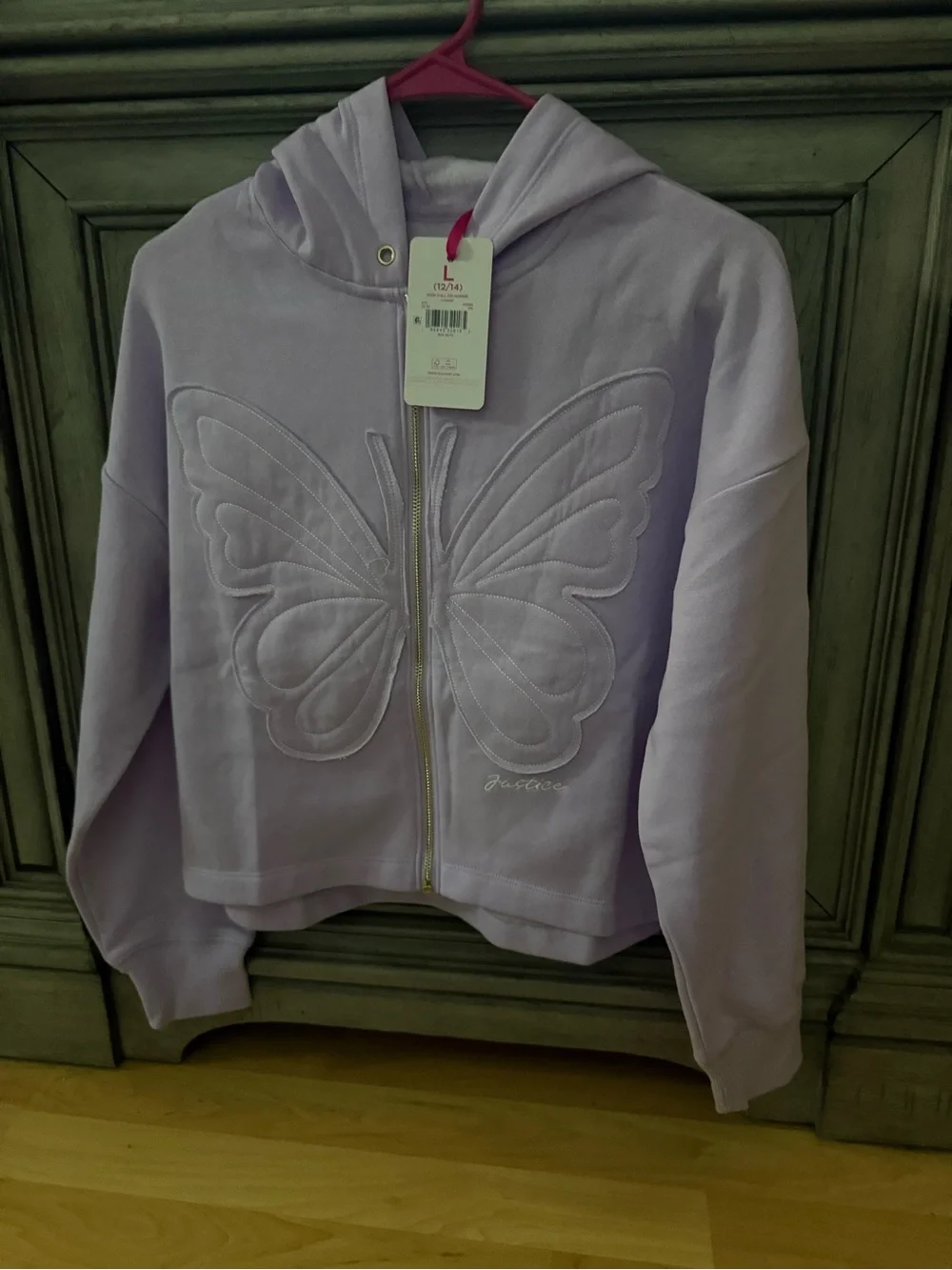Justice Girls' Lavender Butterfly Zip Hoodie Size 12/14! NWT!
